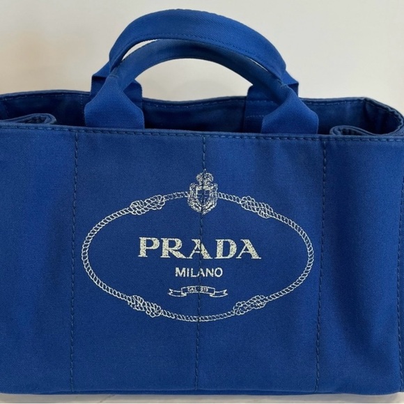 Prada Royal Blue Canvas Tote (Authentic) with COA - Picture 1 of 16